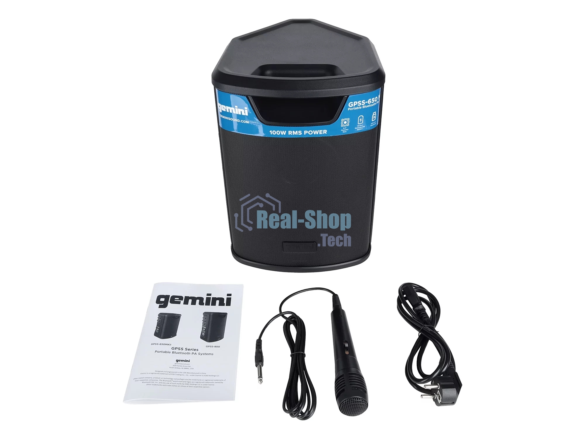 Акустическая система Gemini GPSS-650 MKII Активная, 2-х полосная, 50 Гц 20 кГц, RMS/Peak 100/400 Вт, Bluetooth, TWS, EQ, Li-ion АКБ