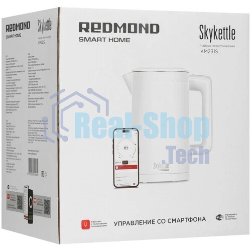 Чайник электрический Redmond SkyKettle KM231S 1.7л, 2200Вт, белый корпус: стекло
