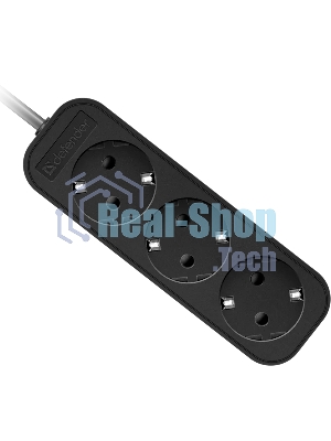 Удлинитель сетевой Defender M318 черный, 1.8 м, EURO, 3 розетки, 2200 Вт