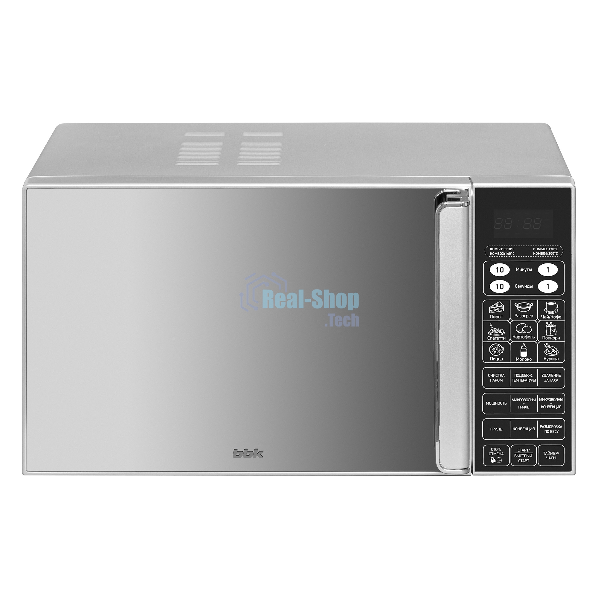 Микроволновая печь BBK 23MWC-982S/SB-M серебристый/черный, 23 л, 900 Вт, переключатели - сенсор