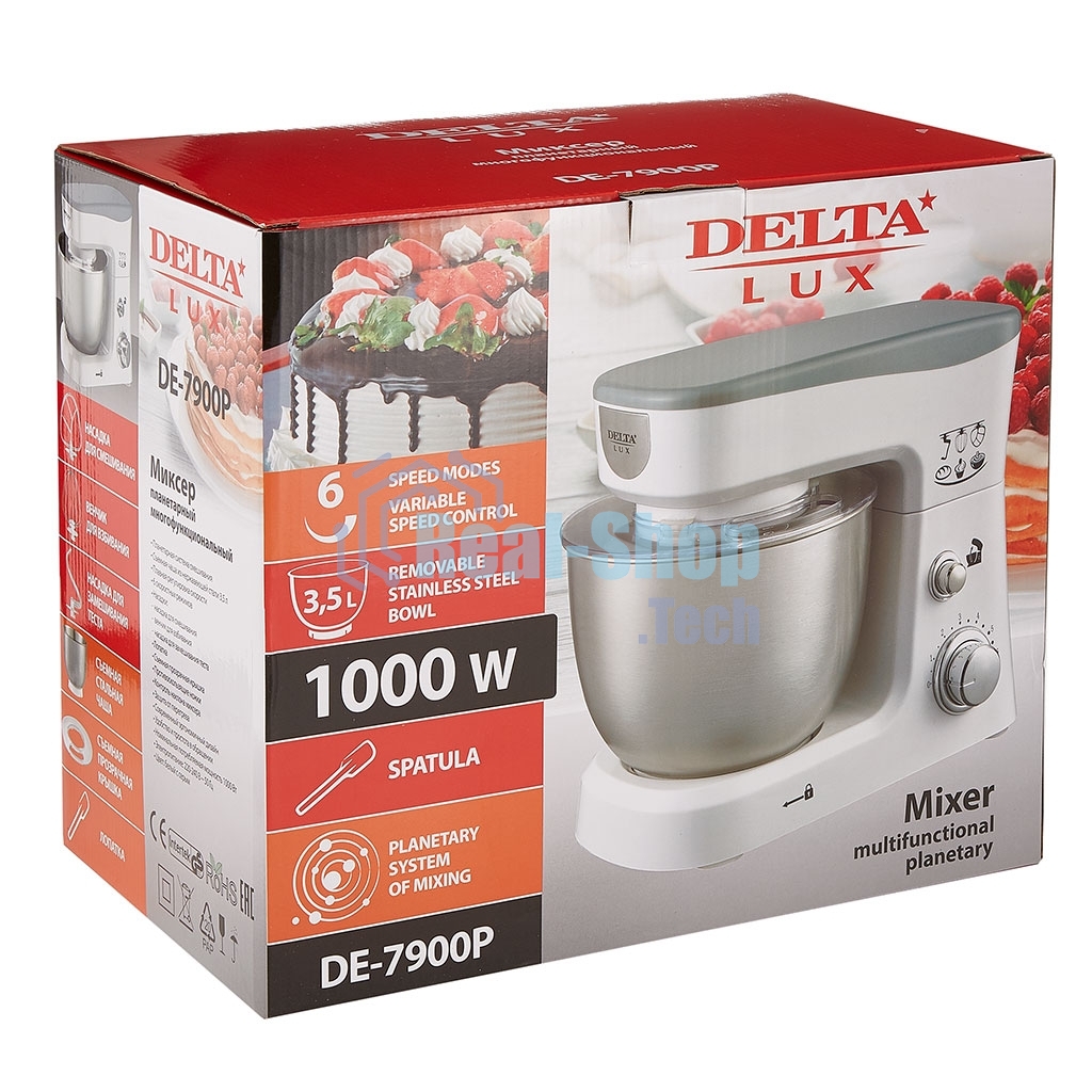 Миксер планетарный Delta LUX DE-7900Р белый с серым: 1000 Вт,чаша из нерж.стали-3,5л (2)