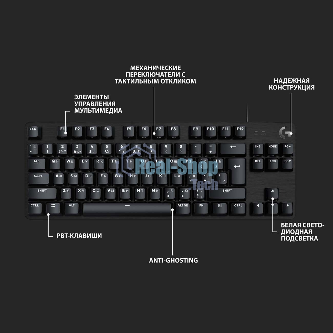 Клавиатура проводная Logitech Gaming Keyboard G413 TKL SE Mechanical - RUS - USB - TACTILE SWITCH черный