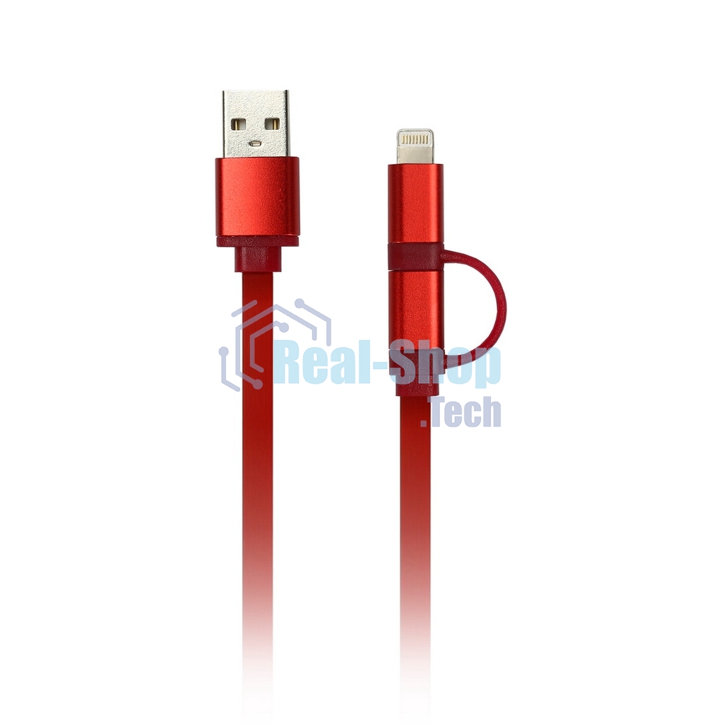 Дата-кабель Smartbuy USB - 2 в 1 Micro+8 pin, длина 1,2 м, красный (iK-212 red)/60