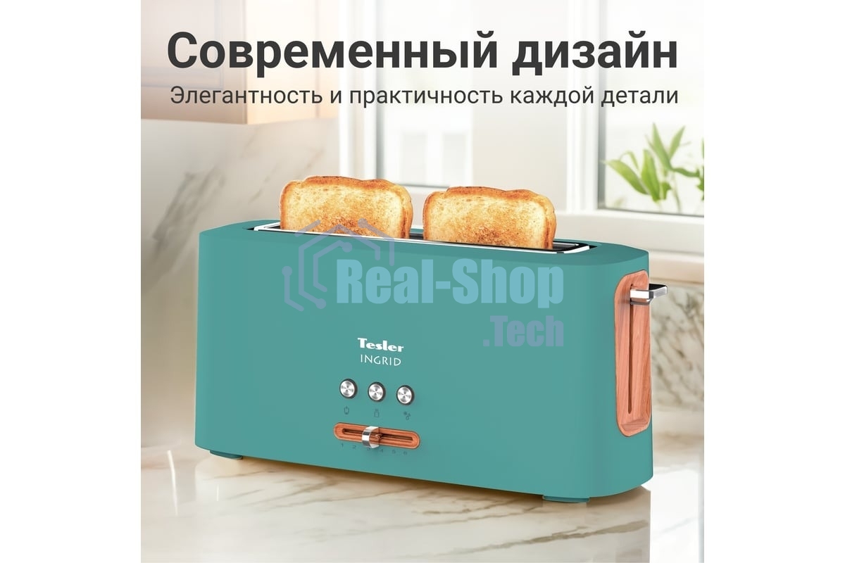 Тостер Tesler TT-140, зеленый, 980 Вт, 1 слот