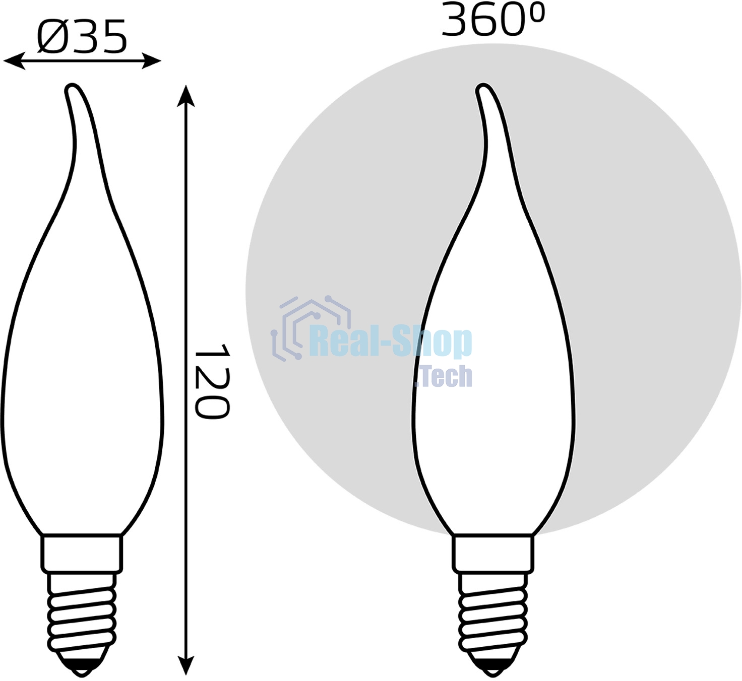 Лампа светодиодная филаментная Gauss Filament 5Вт цок.: E14 свеча 220B св. свеч. бел. теп. (упак.: 10 шт)