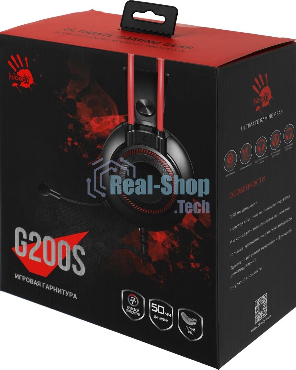 Гарнитура проводная с микрофоном A4Tech Bloody G200S черный/красный 2м мониторные USB оголовье (G200S USB/BLACK +RED)