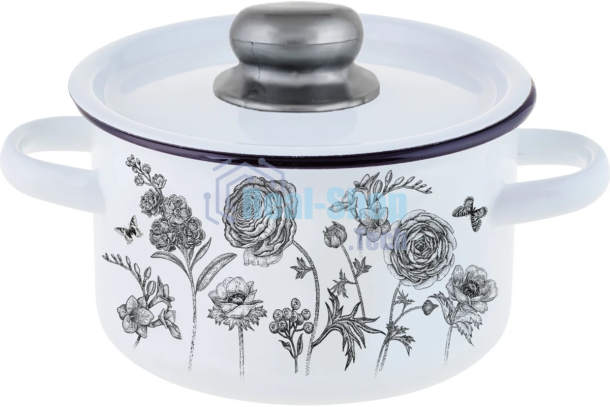 Кастрюля Appetite 1с15с/1 JE TAIME с крышкой, эмалированная сталь, цилиндрическая 1,5 л