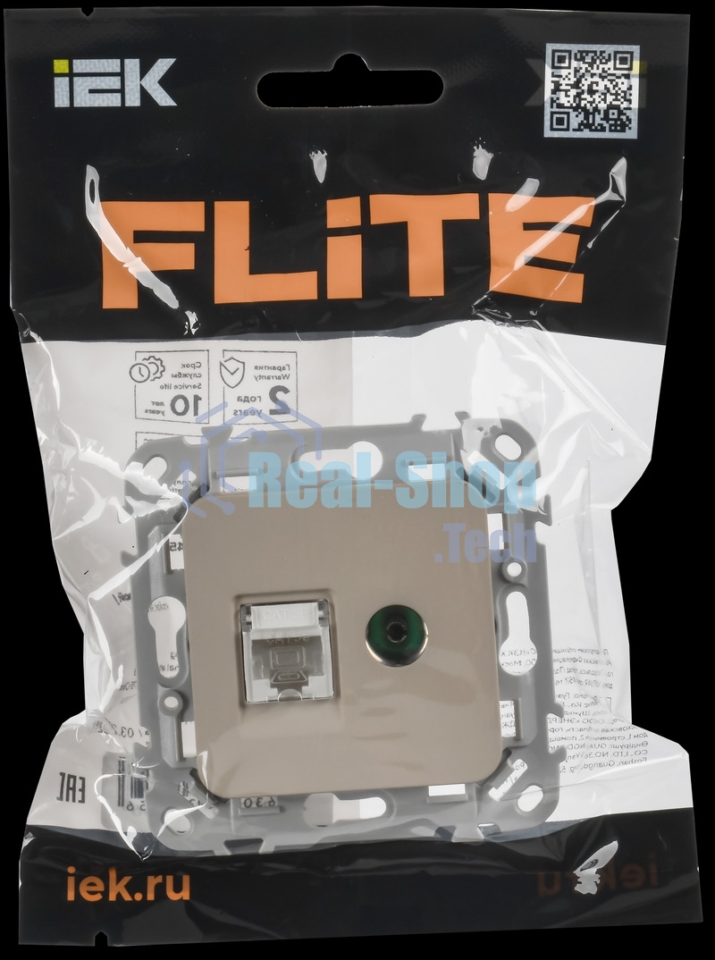 Розетка 2-местная RJ45/TV категория 5Е UTP РКТВ5е-2-0-ФлЛ льняной FLITE