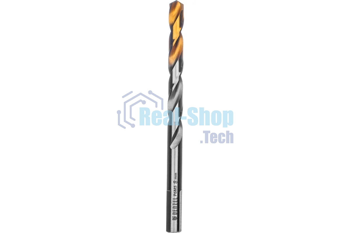 Сверло спиральное по металлу Denzel 8 x 117мм, Р6М5, Golden Tip