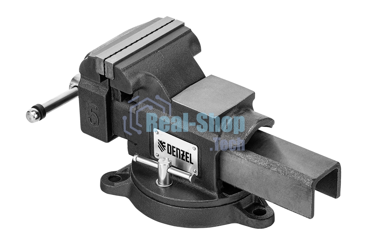 Тиски слесарные Denzel BVH-125, 125 мм, поворотные, стальная направляющая, с наковальней