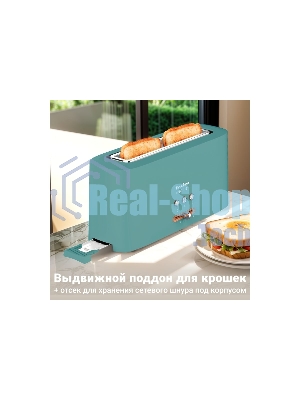 Тостер Tesler TT-140, зеленый, 980 Вт, 1 слот