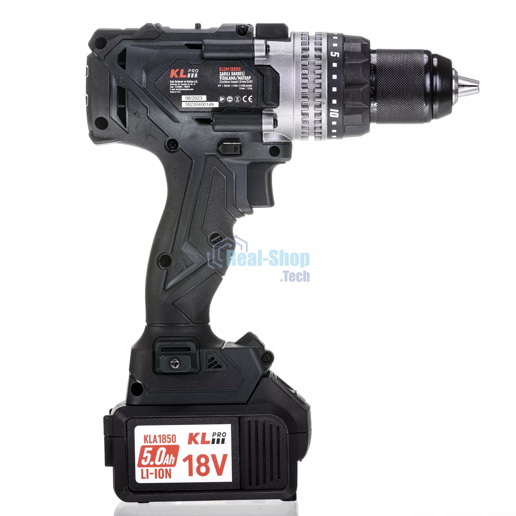 Профессиональный аккумуляторный бесщеточный ударный шуруповерт Klpro KLDM18BHX-50 (18В, Li-ion-2шт, 5.0А·ч, 150Нм, 2 скорости, подсветка, магнитная бита,З/У,в кейсе)