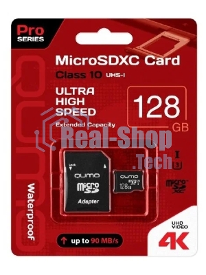 Флеш карта MicroSDXC 128Gb QUMO Class 10 UHS-I U3 черный adp