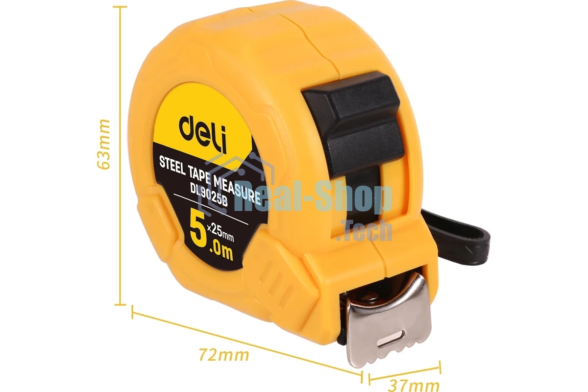 Рулетка Deli DL9025B 5мx25мм Метрическая. Корпус ударопрочный.