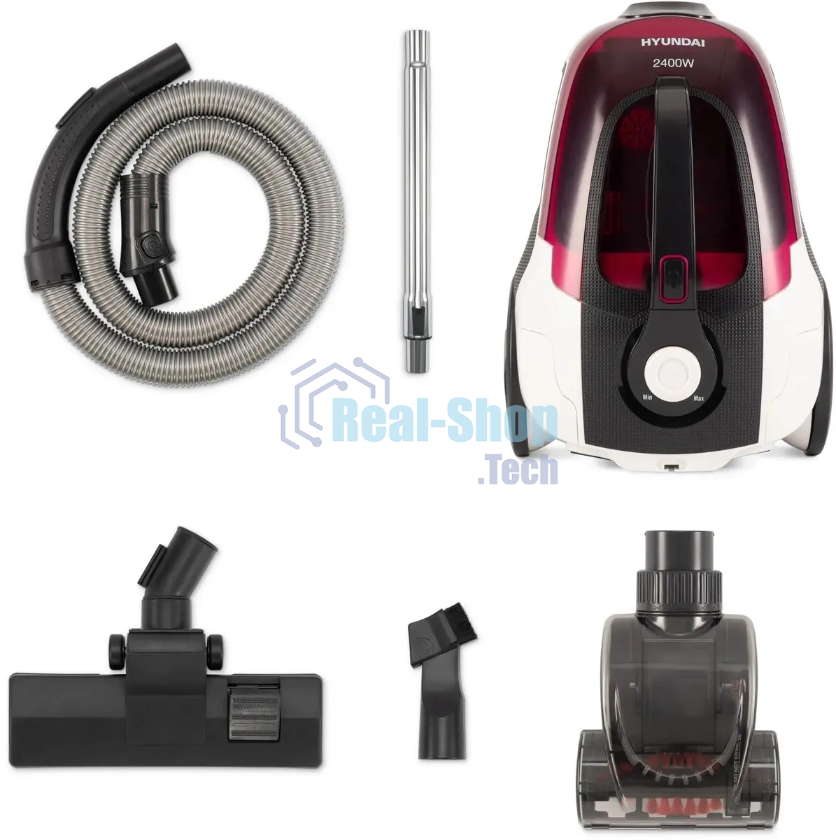 Пылесос Hyundai HYV-C3370 белый/красный, 380/2400 Вт, уборка сухая, пылесборник контейнер 3.5 л