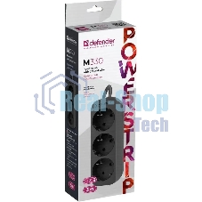 Удлинитель cетевой Defender M330 черный, 3 м, EURO, 3 розетки, 2200 Вт
