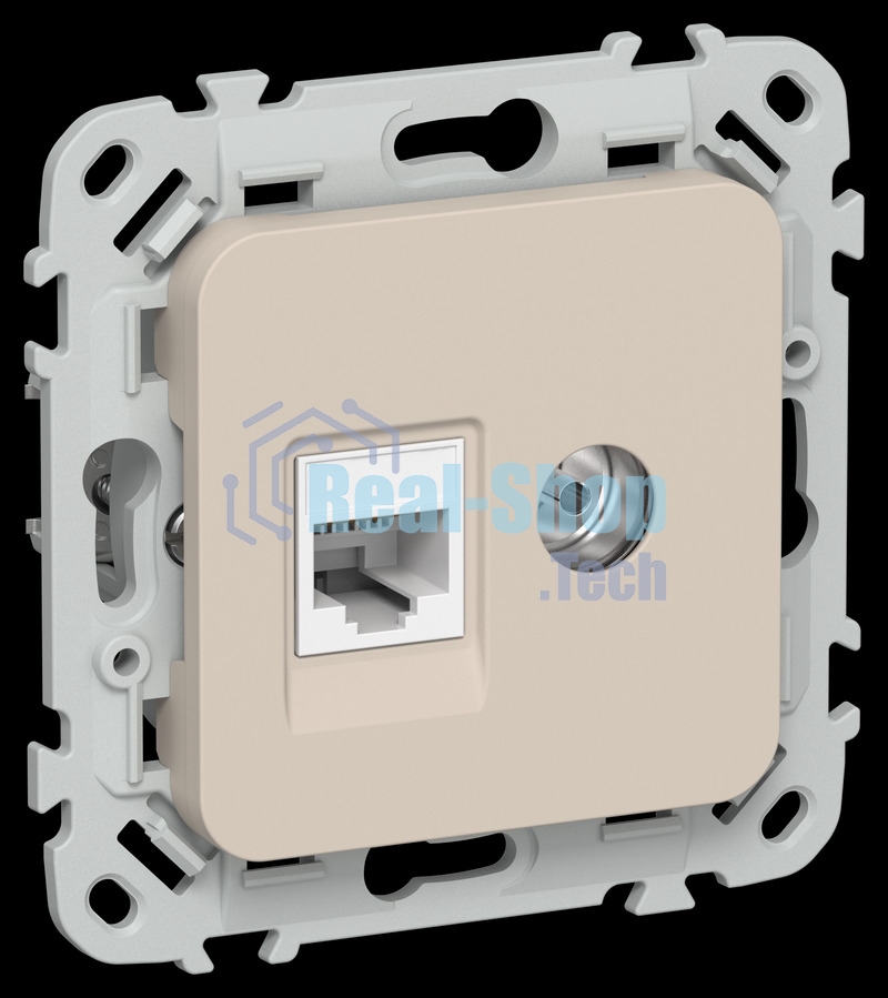 Розетка 2-местная RJ45/TV категория 5Е UTP РКТВ5е-2-0-ФлЛ льняной FLITE