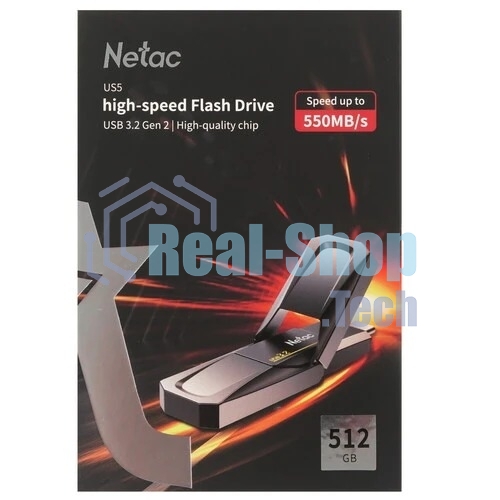 Флешка USB Netac US5 NT03US5C-512G-32TA 512Gb USB 3.2+TypeC Solid State Flash, up to 550MB/500Mb/s