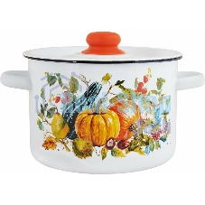 Кастрюля Appetite 1с15с/1 Осень с крышкой, эмалированная сталь, цилиндрическая 1,5 л