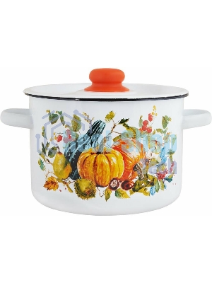 Кастрюля Appetite 1с15с/1 Осень с крышкой, эмалированная сталь, цилиндрическая 1,5 л