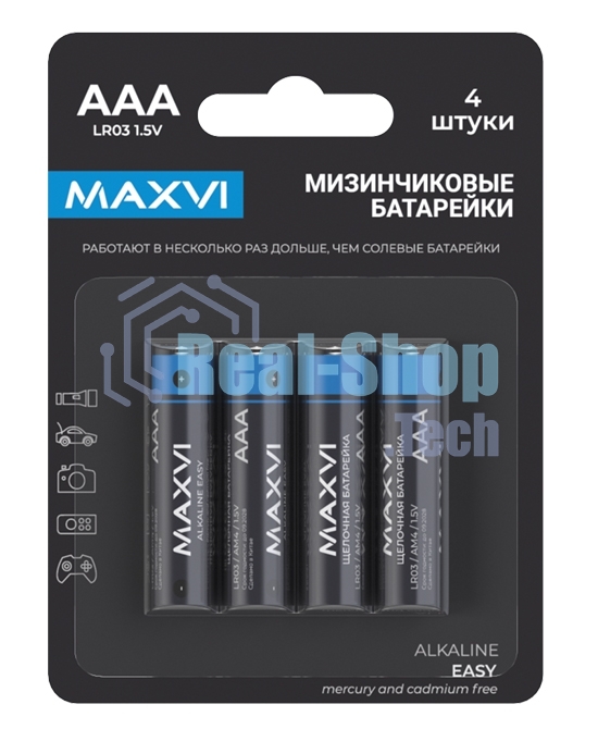 Щелочная батарейка Maxvi AAA (LR03) 4 шт. блистер, alkaline