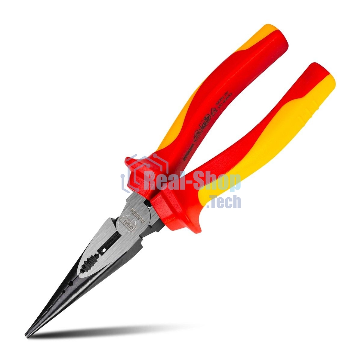 Диэлектрические удлиненные плоскогубцы Deli DL512108 200мм, сталь Cr-V, сертификат VDE для работ под напряжением до 1000 В