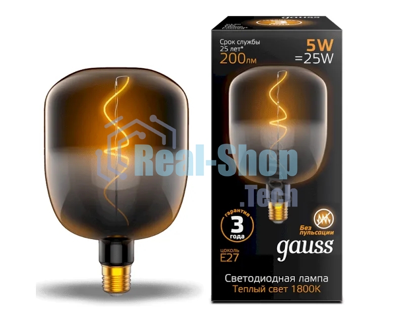 Лампа светодиодная Gauss Filament V140 5W 200lm 1800К Е27 black-clear flexible LED