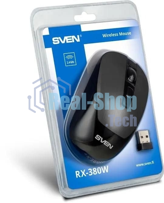 Мышь беспроводная SVEN RX-380W серый металлик, 1600 dpi, радиоканал, USB, кнопки - 4