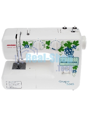 Швейная машина Janome Grape 2016 белый, электромеханическая, вертикальный качающийся, 15 операций, петля полуавтомат