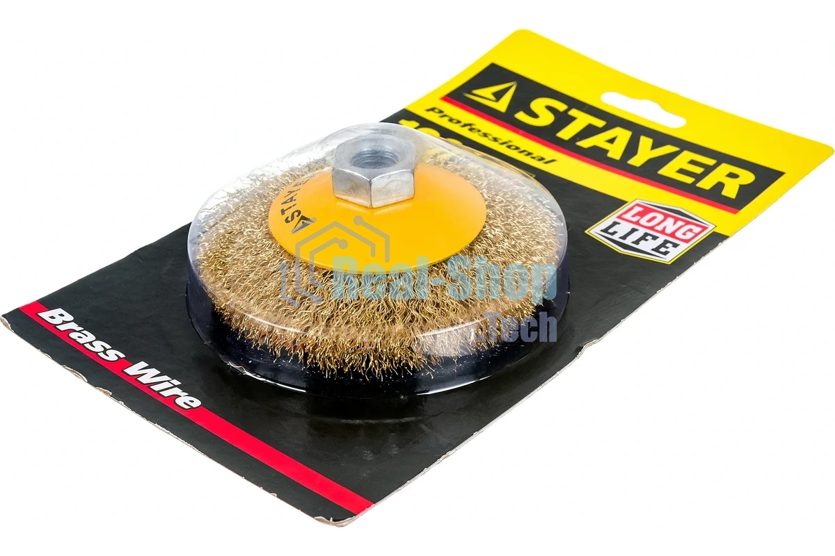 Кордщетка STAYER PROFESSIONAL 35133-100коническая М14 витая латунь/сталь 0.3мм d100мм