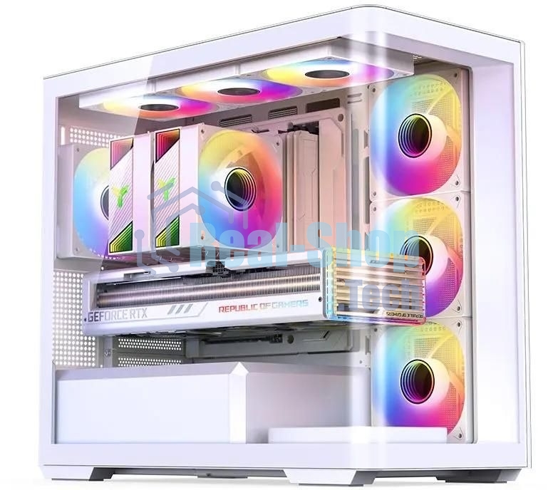 Корпус без блока питания JONSBO D300, Mini-Tower, TG, no fan, 2xUSB-A 3.2 + 1xUSB-C 3.2, mATX, mITX White