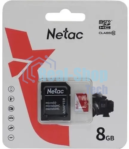Флеш карта Netac P500 ECO MicroSDHC 8Gb C10 NT02P500ECO-008G-R,, адаптер в комплекте