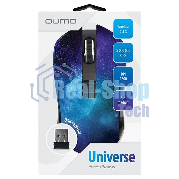 Мышь беспроводная Qumo Office M27 Universe синий, 1600 dpi, радиоканал, USB, кнопки - 4