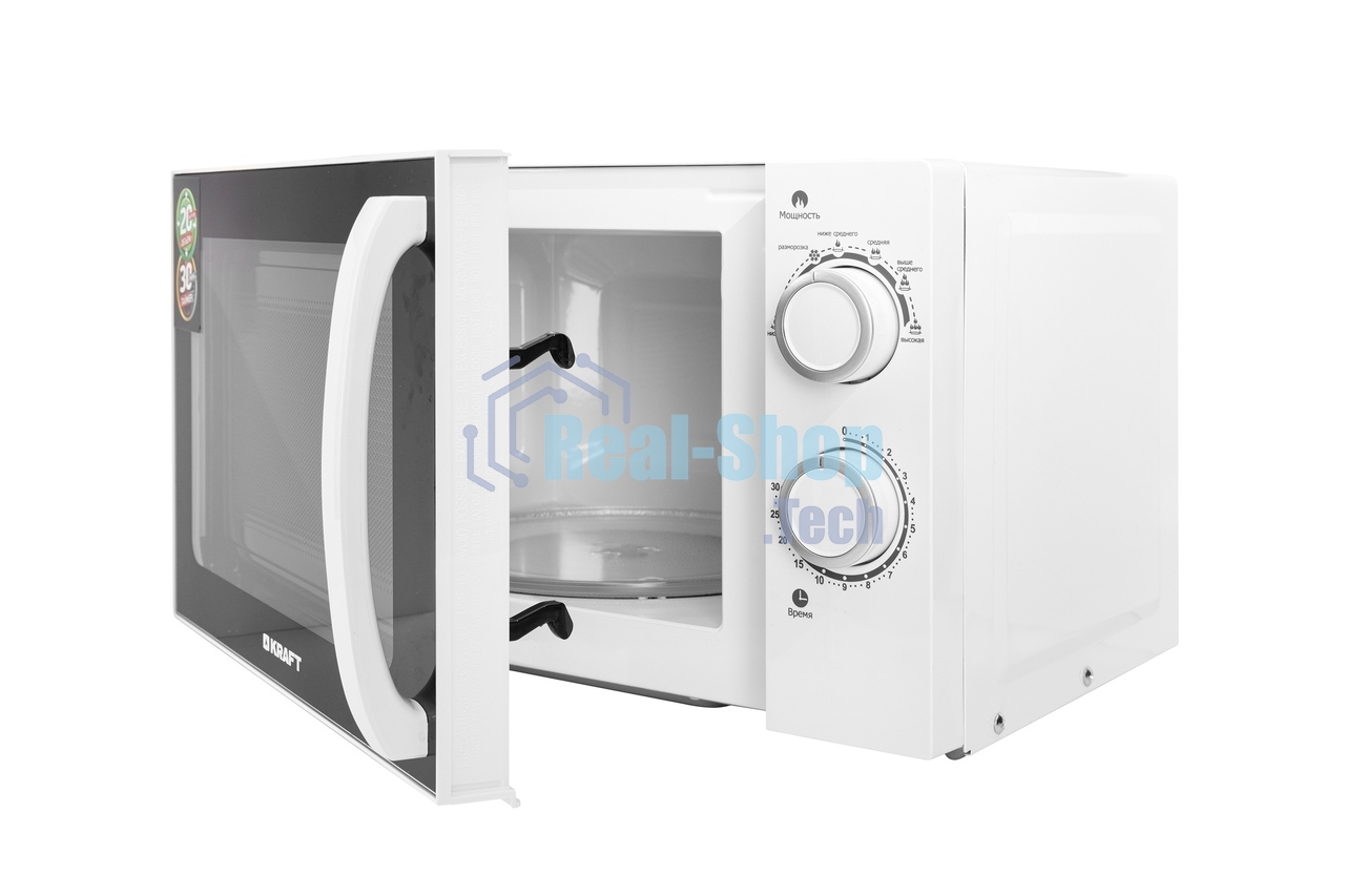 Микроволновая печь Kraft KF20MW7W-102M белый, 20 л, 700 Вт, переключатели - поворотный механизм