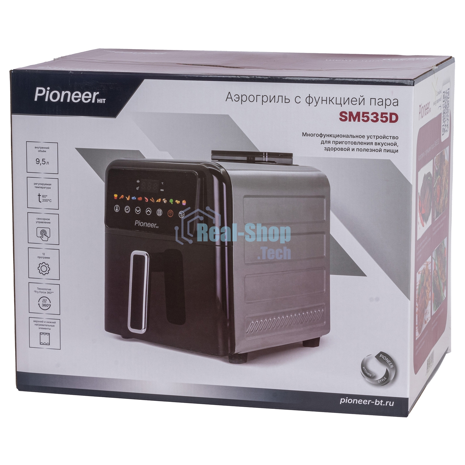 Аэрогриль Pioneer SM535D черный, 2200 Вт, 9,5 л, сенсор, 12 программ
