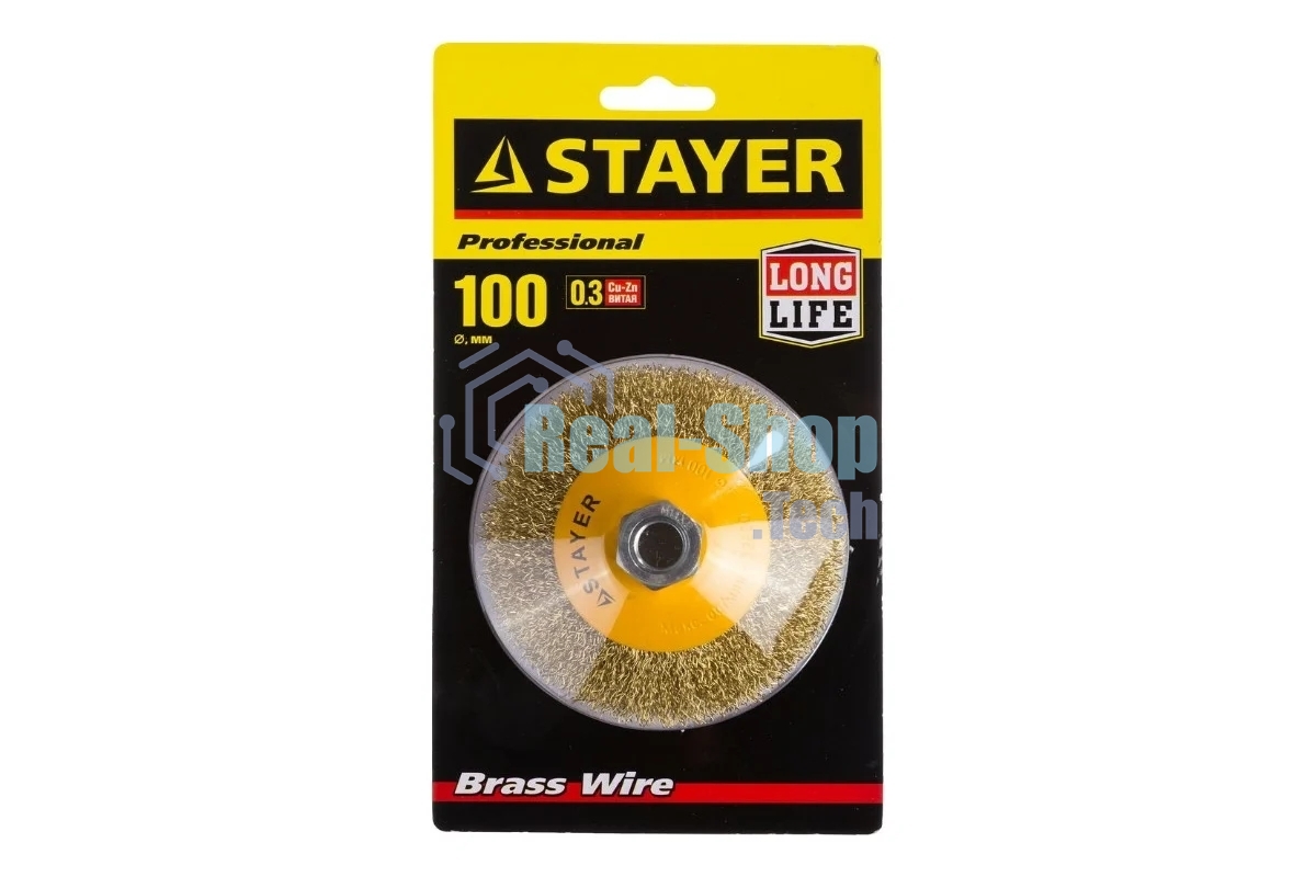 Кордщетка STAYER PROFESSIONAL 35133-100коническая М14 витая латунь/сталь 0.3мм d100мм