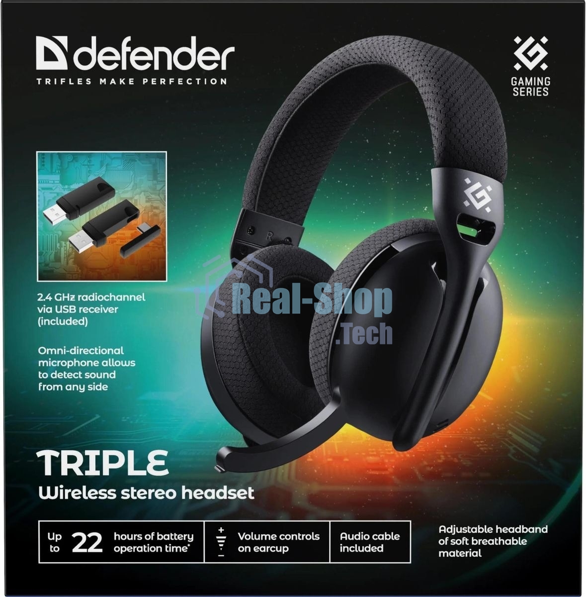 Гарнитура Defender Triple чёрный, беспроводная + проводная, Bluetooth, USB / USB-C, до 48 ч