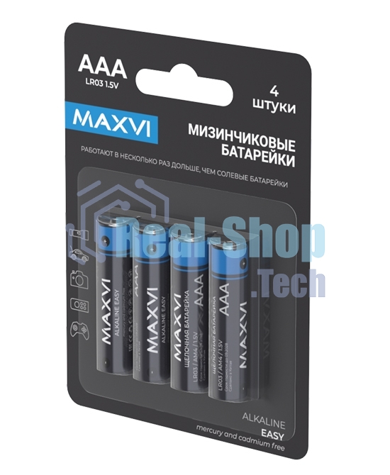 Щелочная батарейка Maxvi AAA (LR03) 4 шт. блистер, alkaline