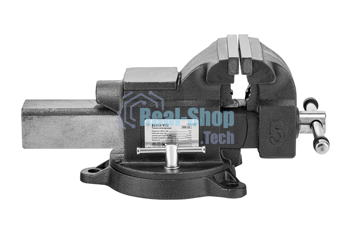 Тиски слесарные Denzel BVH-125, 125 мм, поворотные, стальная направляющая, с наковальней