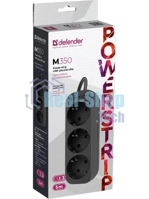 Удлинитель сетевой Defender M350 черный, 5 м, EURO, 3 розетки, 2200 Вт