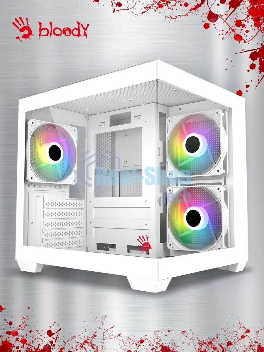Компьютерный корпус Bloody CC-121 белый без БП mATX 7x120мм 1xUSB2.0 1xUSB3.0 audio