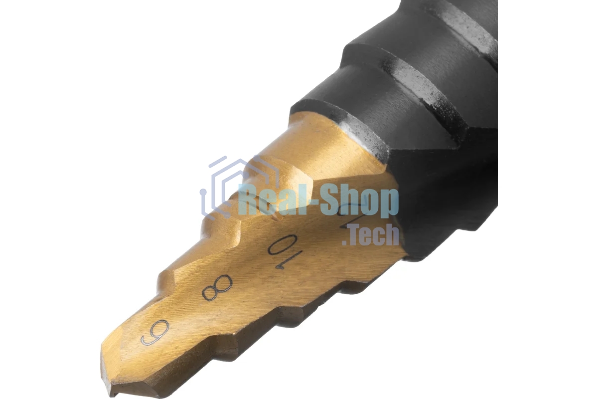 Сверло ступенчатое Denzel 6-8-10-12-14-16-18-20-22-24-26-28-30мм, Р6М5, 6-гр. хвостовик 723604