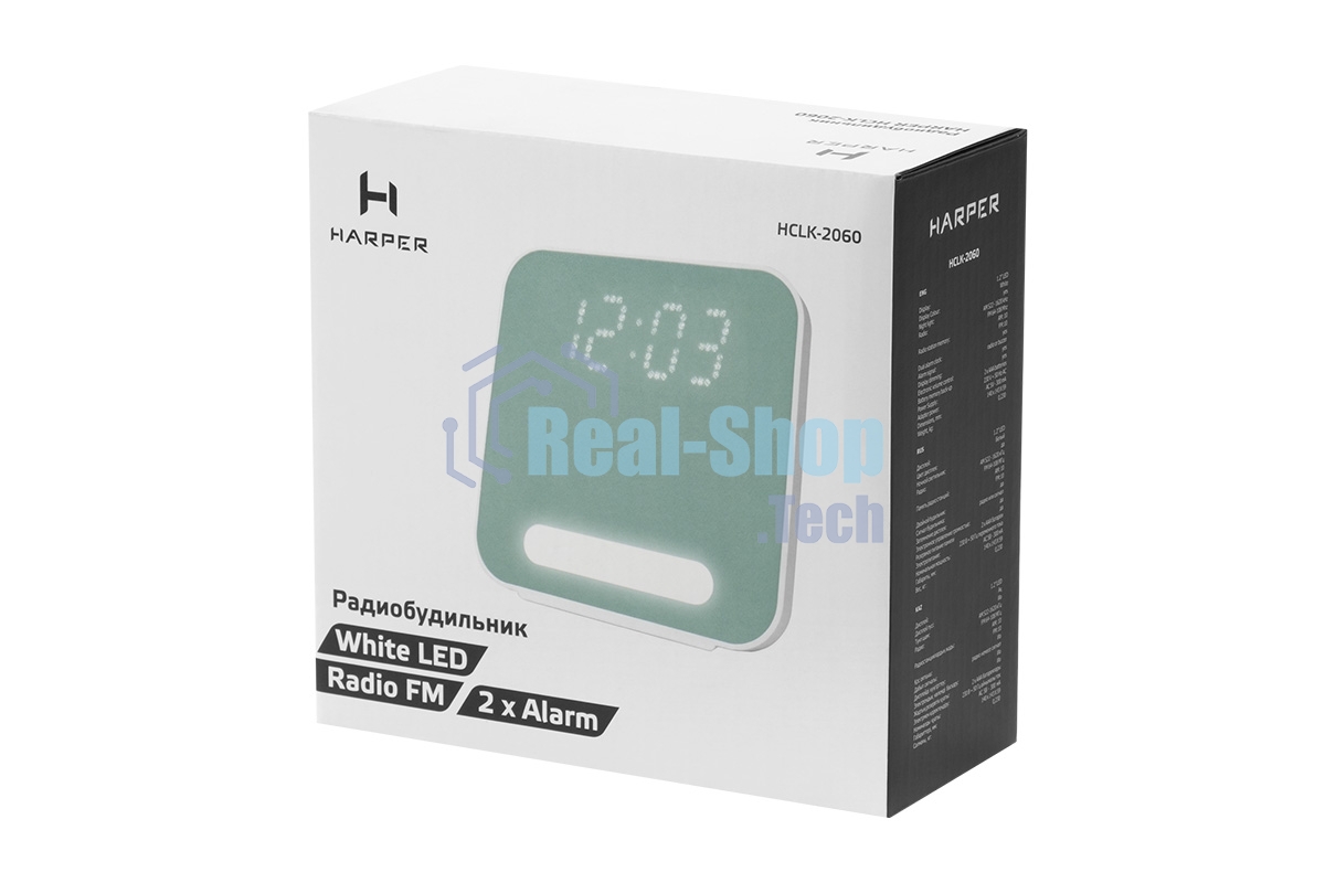 Радиобудильник Harper HCLK-2060 зеленый LED подсв:белая часы:цифровые AM/FM