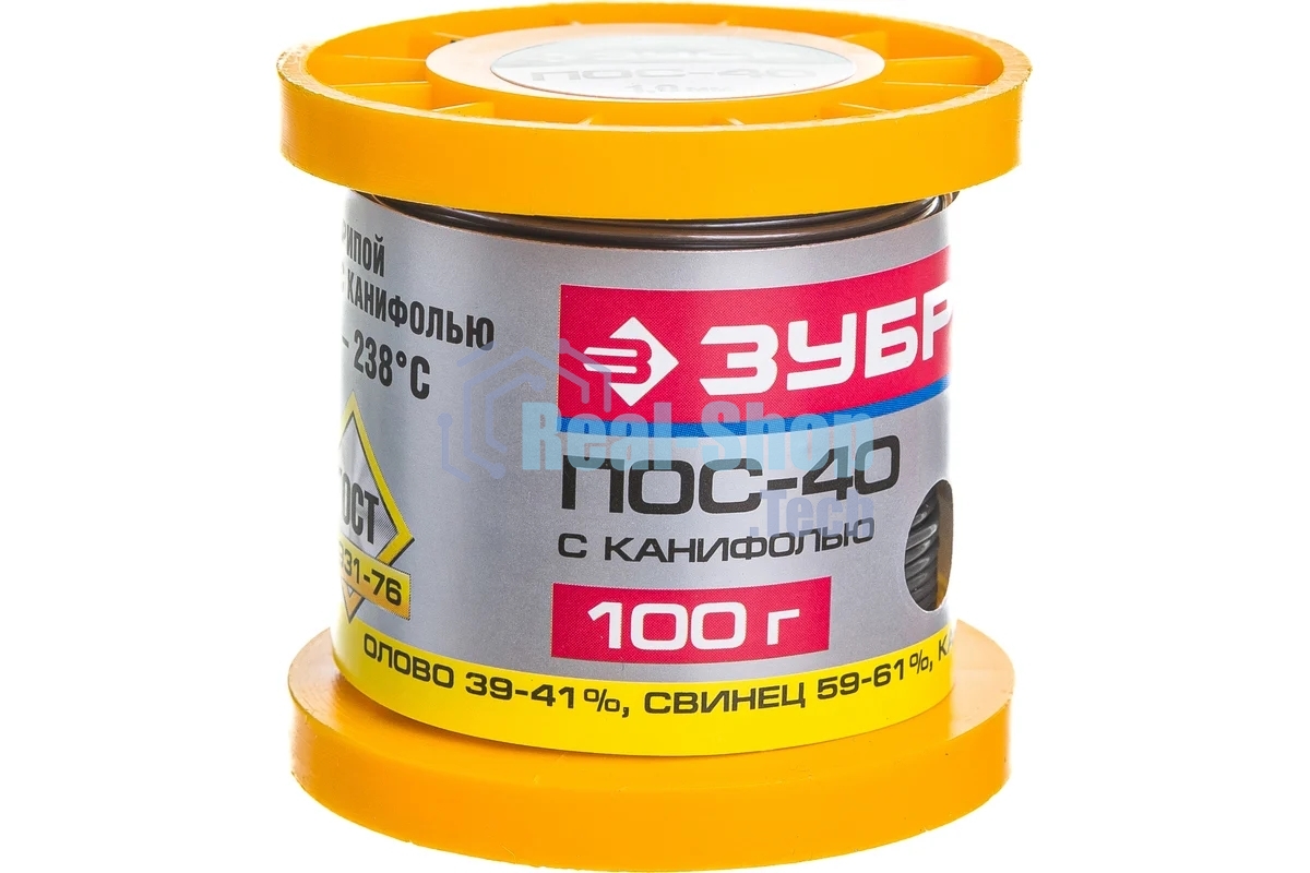 Припой Зубр 55451-100-10C ПОС 40 трубка с канифолью 100г 1мм