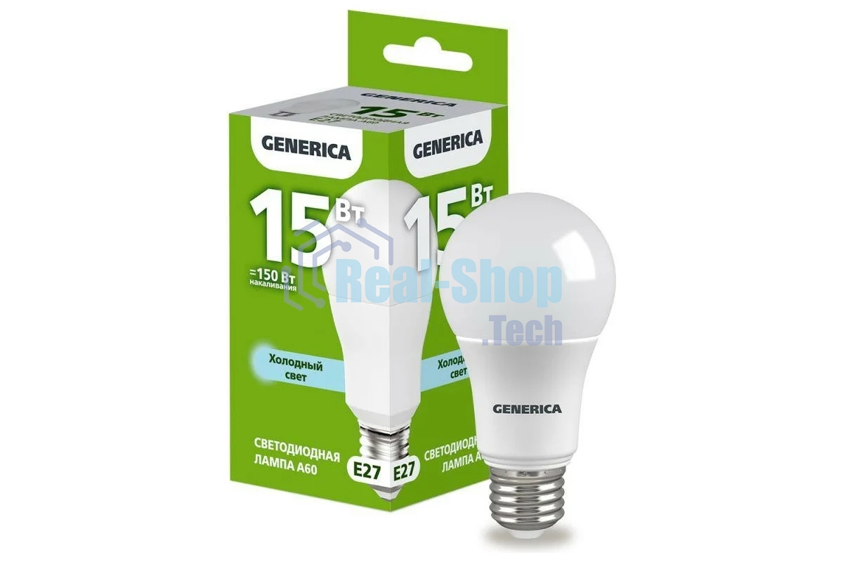 Лампа светодиодная GENERICA LL-A60-15-230-65-E27-G A60 15 Вт грушевидная 6500К E27 230В
