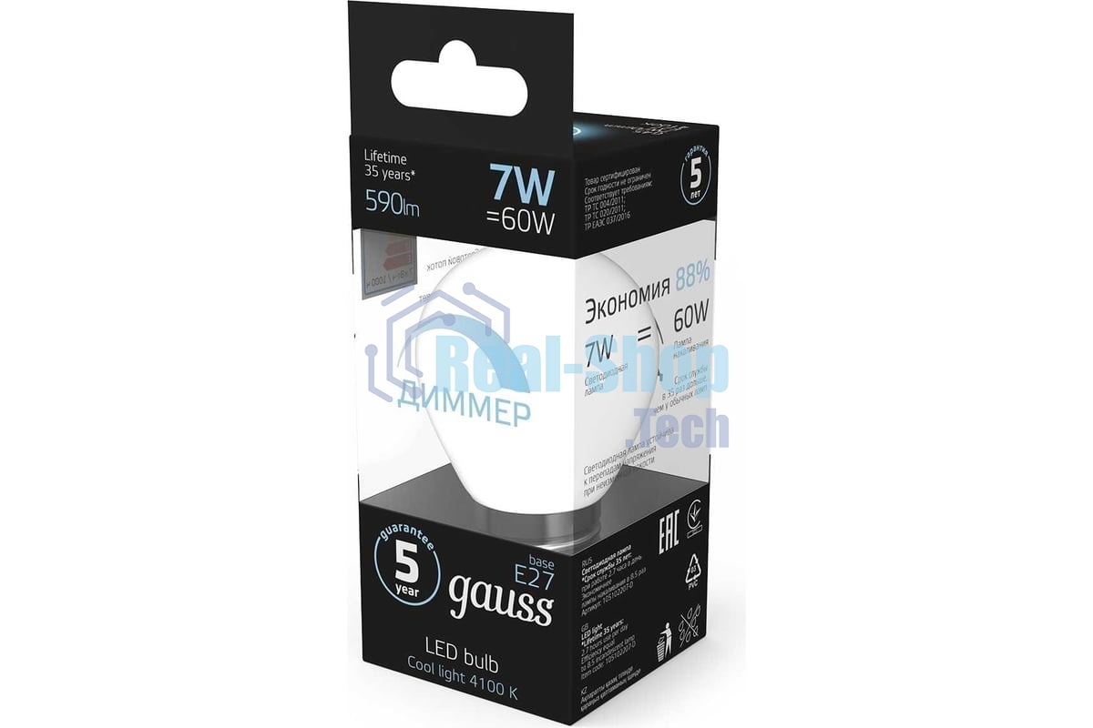 Лампа светодиодная Gauss Led Globe-dim E27 7Вт 4100К диммируемая