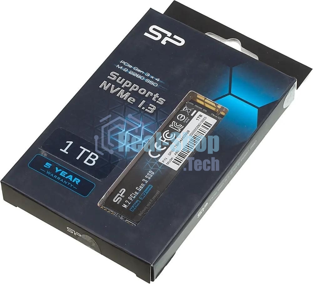 Накопитель SSD Silicon Power P34A60, 1Tb, PCIe 3.0 x4, M.2 2280, NVMe, R/W 2200/1600