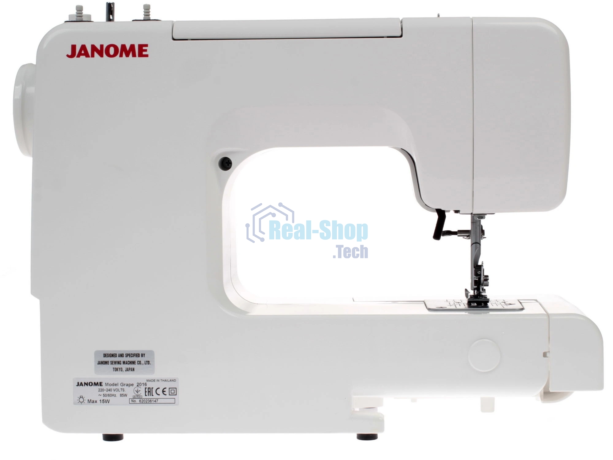 Швейная машина Janome Grape 2016 белый, электромеханическая, вертикальный качающийся, 15 операций, петля полуавтомат