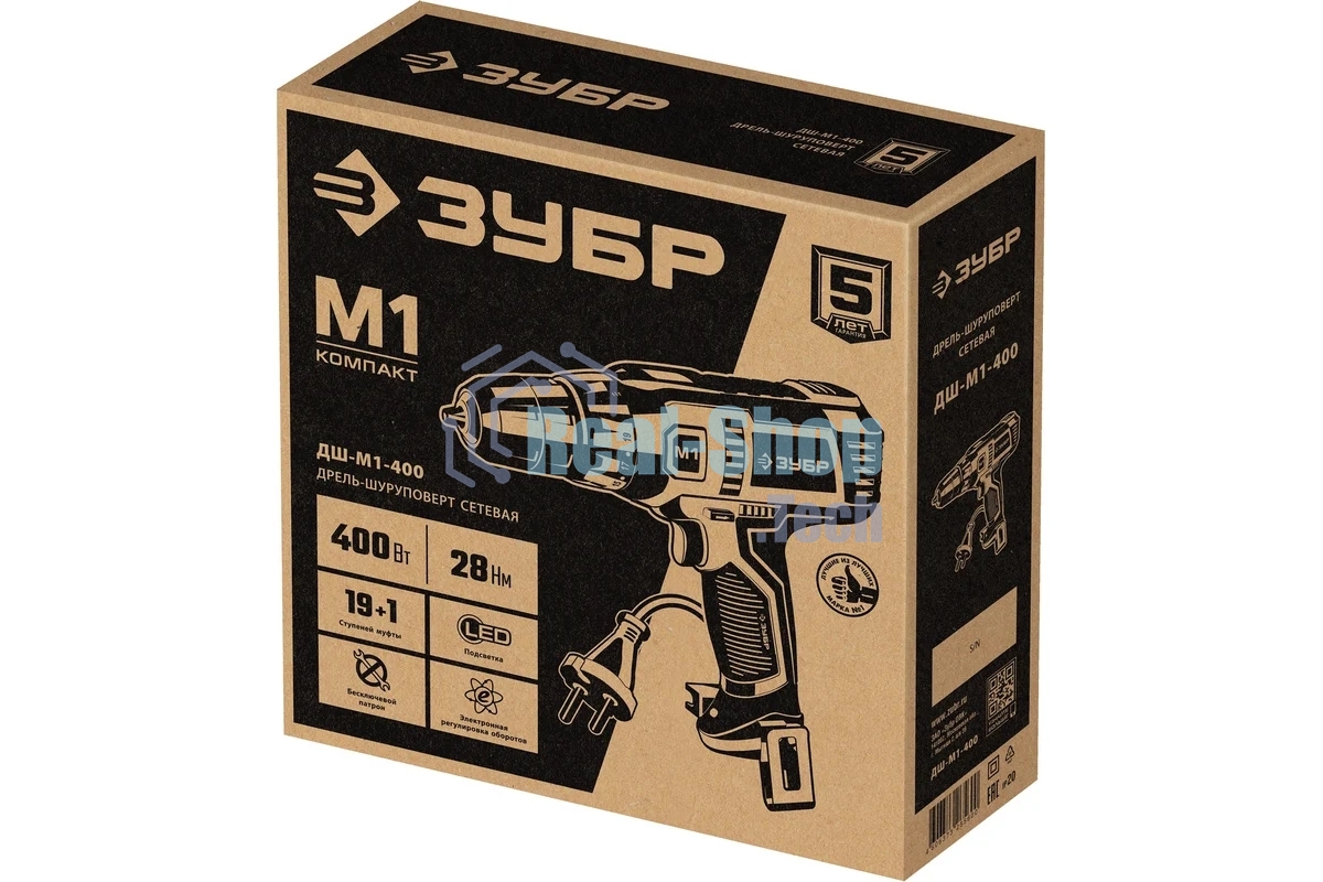Дрель-шуруповерт сетевой Зубр ДШ-М1-400, Сетевая, 400Вт