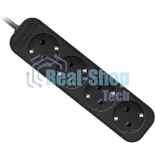 Удлинитель Defender M418 черный, 1.8 м, EURO, 4 розетки, 2200 Вт